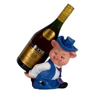 FIRM PRICE. NEW Pig Figurine Wine and Spirits Bottle Holder